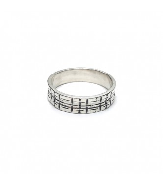 R002328 Handmade Sterling Silver Ring Patterned Band 6mm Wide Genuine Solid Stamped 925